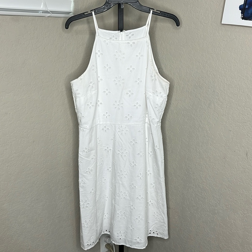 315 - Loft NWOT White Eyelet Sleeveless Midi Dress, Size 12